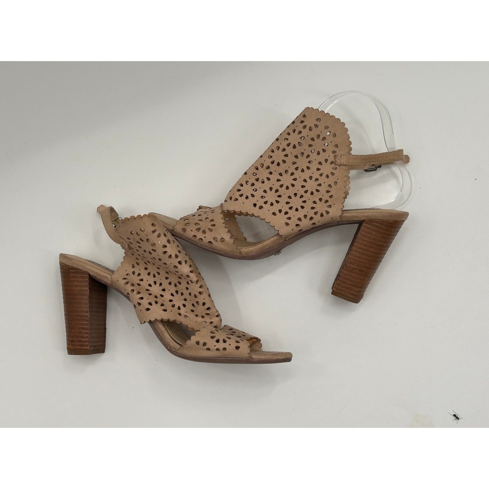 Not Rated‎ Laser Cut Block Heel Sandals Size 10 Nude Boho Festival Shoes